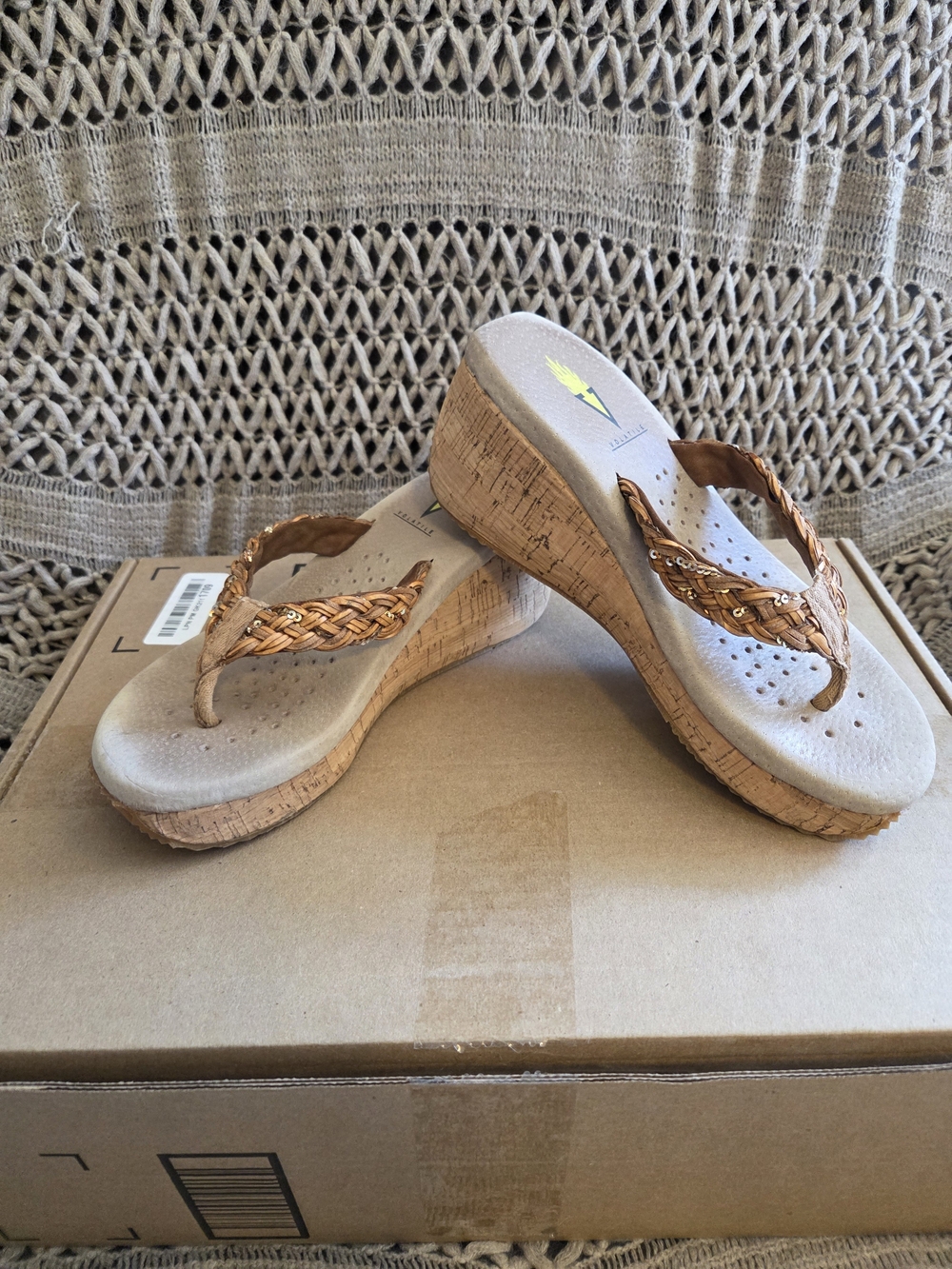 Volatile Tan Braided Cork Wedge Sandals